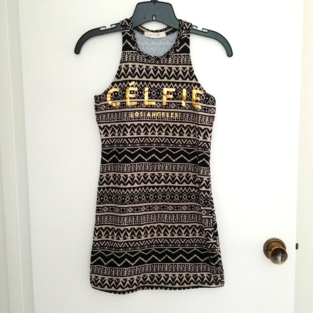 CELFIE Los Angeles Black Tan & Gold Tank Dress Selfie Dress